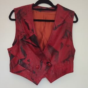 Vintage Red and Black Leather Abstract Vest